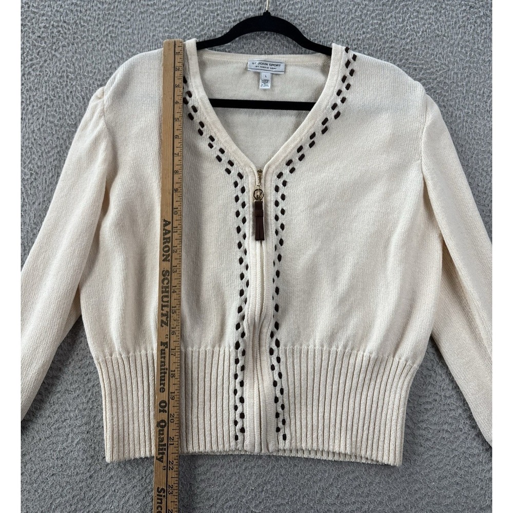 St John Sport Santana Knit Cardigan Sweater Womens Large Contrast Full Zip - Picture 4 of 13